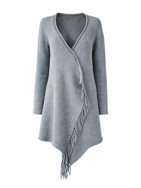 Sandwich_ Knit Wrap Cardigan Grey Blue Fringe Small